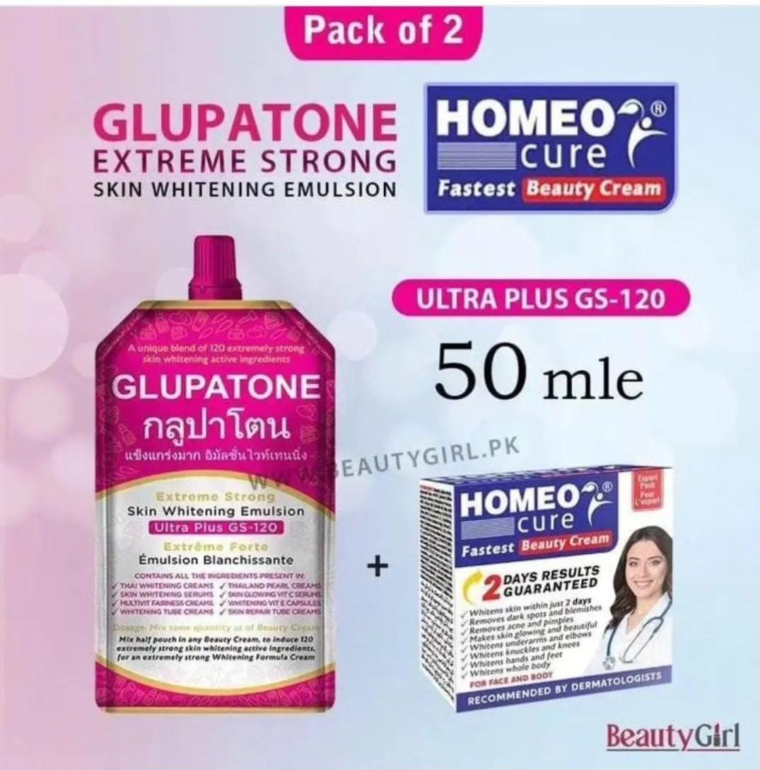 GLUPATONE Extreme Strong Whitening Emulsion 50ml With Homeo Cure Cream Pack