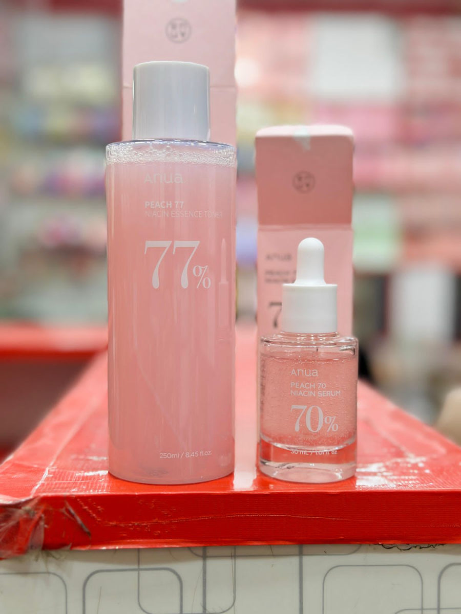 Anua Peach Glow Duo – 70 Niacin Serum (30ml) & 77 Niacin Essence Toner (250ml) | 2-Piece Skincare Set