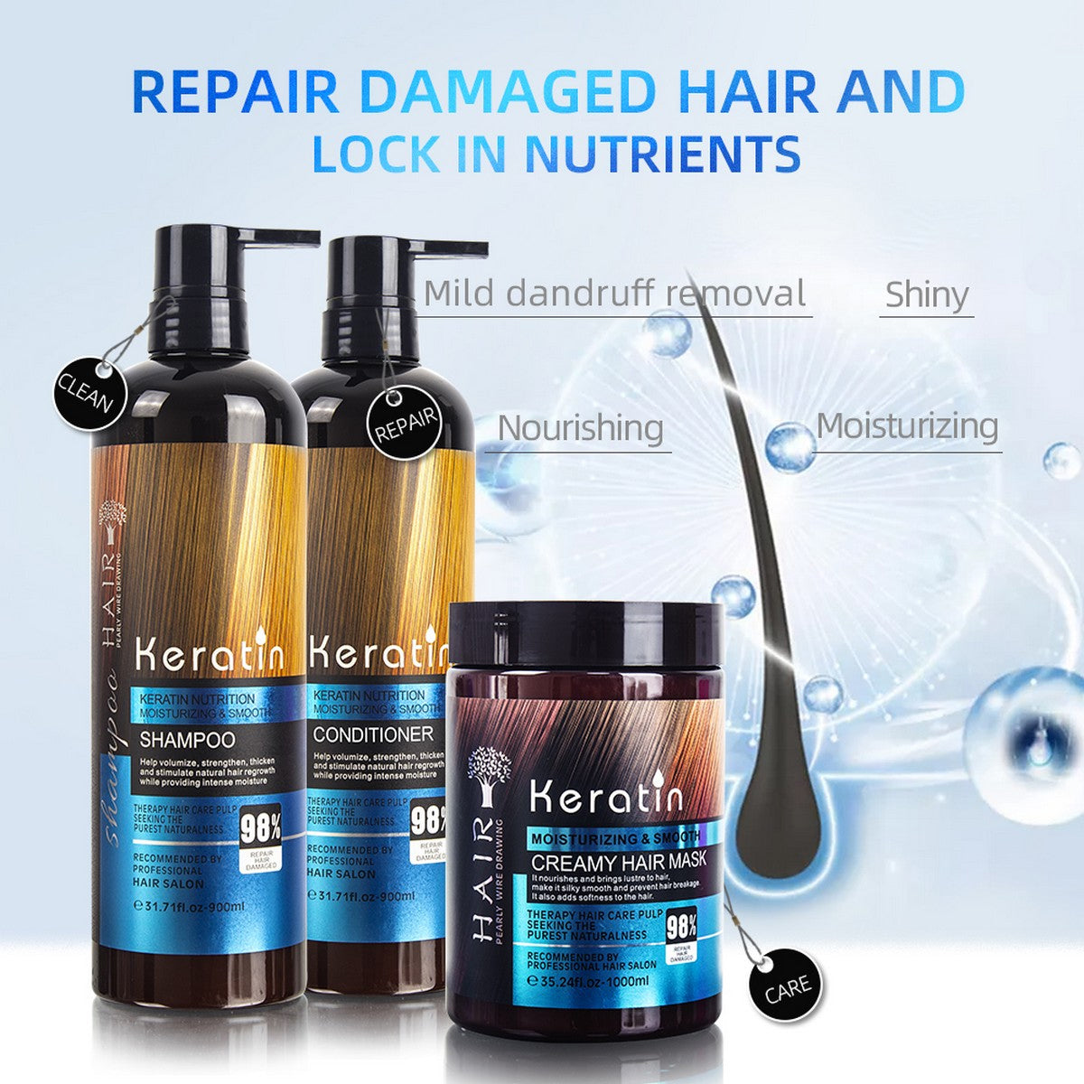 Keratin Nutrition Straightening Smooth Keratin Shampoo Conditioner And Hair Mask pack of 3